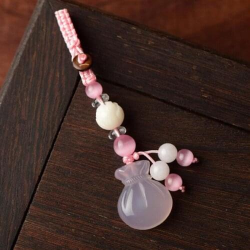 Creative Chalcedony Stone Lucky Money Bag Shape Keychain Car Keychain Tassel Pendant Female Bag Accessories Keychain Small Gift