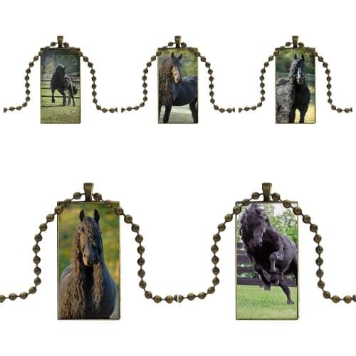 Vintage Jewelry Bronze Color Glass Cabochon Choker Pendant Long Rectangle Necklace For Men Women Frederik The Great Beauty Horse