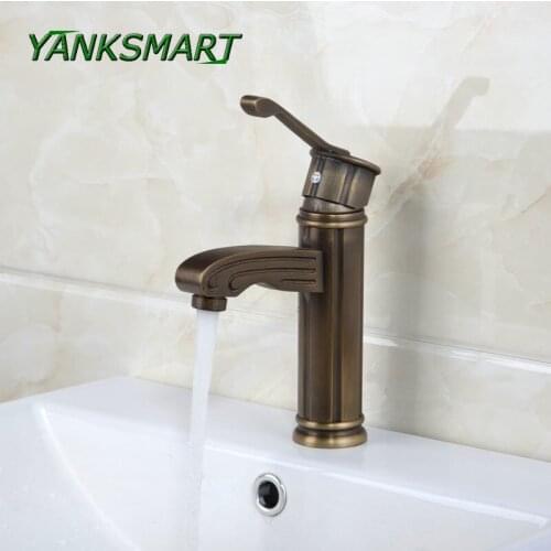 YANSKMART Antique Brass Single Handle Kitchen Basin Sink Faucet Deck Mounted Brass Vessel Sink Cold And Hot Mixer Water Tap