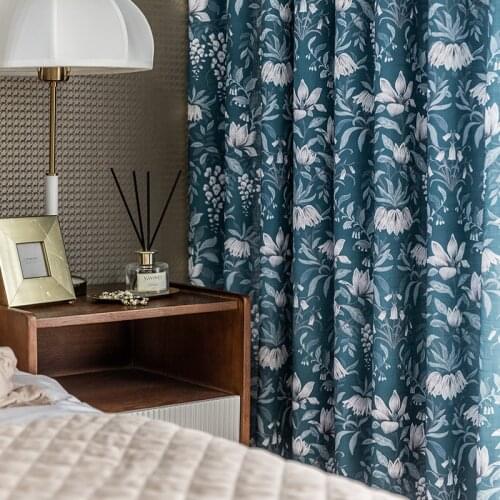 Navy Blue American Country Semi-blackout Curtains Fashionable and Simple Living Room Bedroom Dining Room Curtains