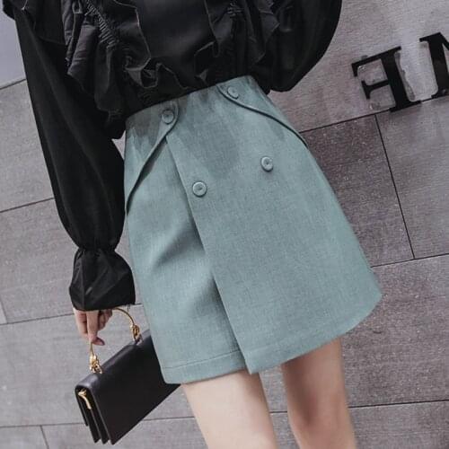 2020 New Summer Women Korean Style Chic Button Solid A-Line High Waist Skirt Ladies Temperament Mini Patchwork Office Skirt Z151