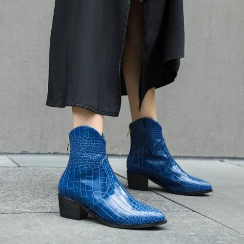 Autumn winter fashion western boots new arrival pointed toe zipper ankle boots for women comfortable thick heel ladies boots 43