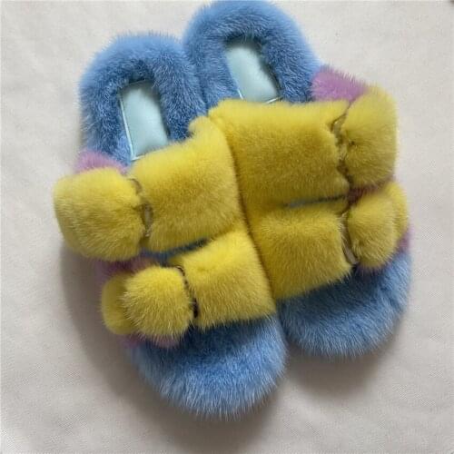 WomenS Summer Plush Slippers Luxurious Mink Fur Flat Slippers Anti Skid And Wear-Resistant Sole Casual Mink Slippers
