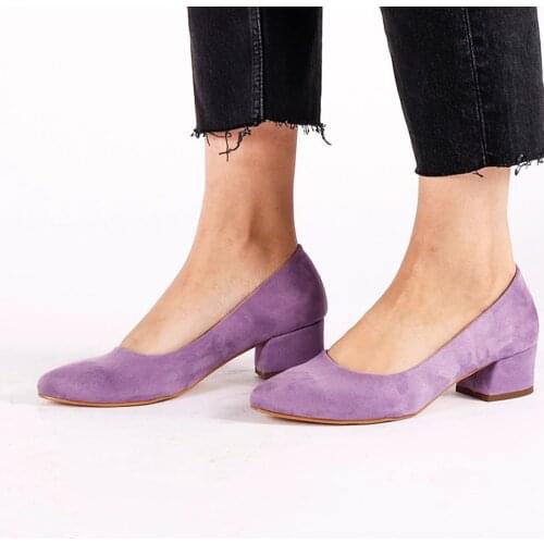 Sandra Lilac Suede Women Pumps Shoes Women Suede Shallow Slip-On Solid Round Toe High Heels Wedding Party Dress shoes