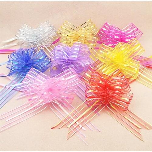 10PCS Wedding Bow Pull Flower Gift Party Birthday Wedding Supplies Car Decoration Pull Bow Hand-Painted Large Gauze Flower
