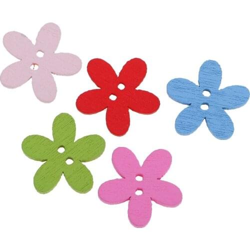 100pc Wood Flower Handmade 2 Holes Wooden Buttons Sewing Scrapbook DIY Craft