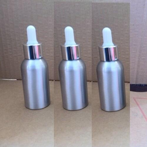 35pcs 50ml aluminum silver bottle With (silver ring +white rubber) dropper lid, 50ml empty dropper container for essential oil