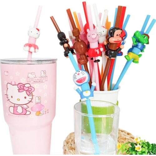 5PCS Plastic Drinking Straws Birthday Party Decorations Spider Hero Tableware Mickey Mouse Reusable Eco Straw Kids Life Straws