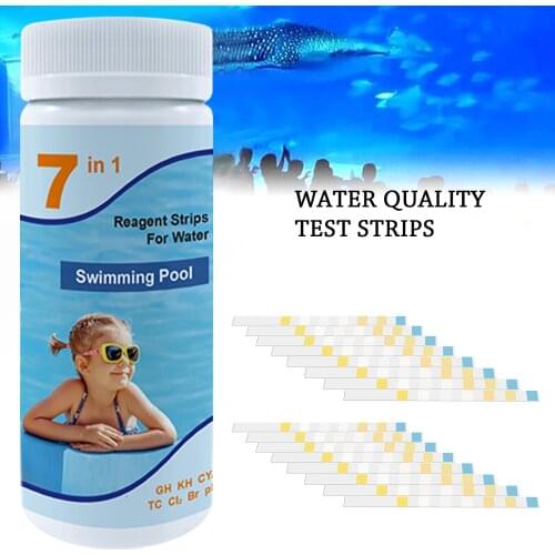50 Pcs 7-in-1 Swimming Pool Water Quality Test Paper Hardness Total Alkali Cyanic Acid Total Chlorine Surian PH Value Test Paper