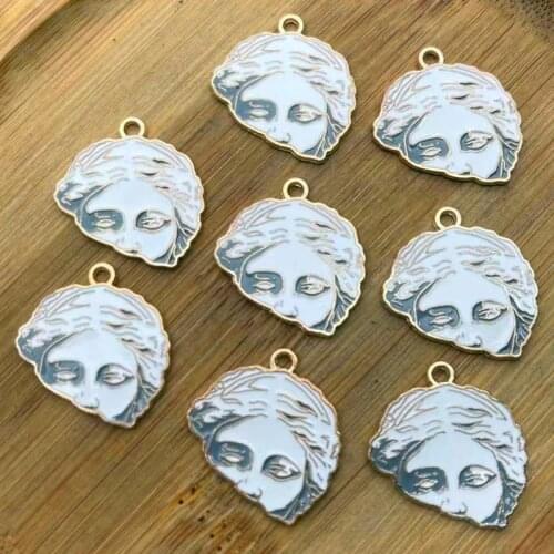 6pcs 25mm Roman Face Craft Enamel Charms Vintage Art Hip-pop Punk Necklace Earring Pendant Alloy Accessory Diy For Jewelry Make