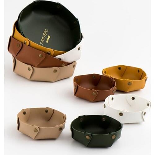 Bathroom Accessories PU Leather Jewelry Organizer Storage Plate Sundry Tray Vanity Organizer Trinket Dish Rangement Maquillage