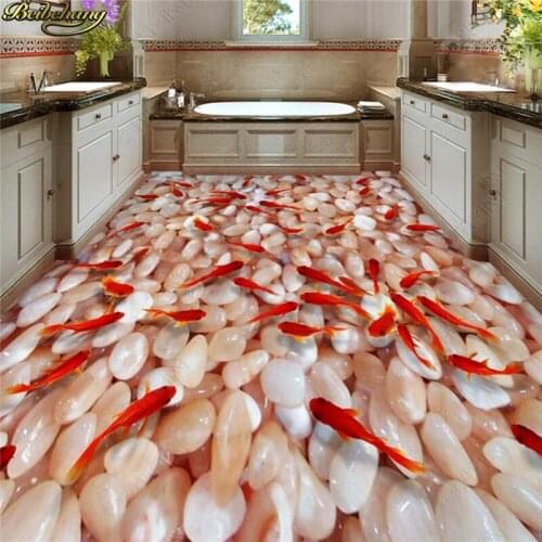 Beibehang Custom Photo Wallpaper Floor Painting Stream Water Pebble Goldfish Toilet Bathroom Bedroom 3D Flooring papel de parede