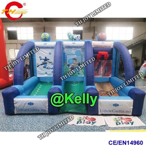 Free air ship 5x3m 3 in 1 inflatable balls game, portable inflatable basketball football game, inflatable ball toss sport games