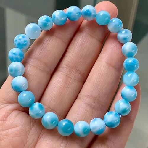 8mm Natural Blue Larimar Round Beads Bracelet Women Men Party Gift Powerful Stretch Beads Crystal Bracelet Jewelry AAAAAA