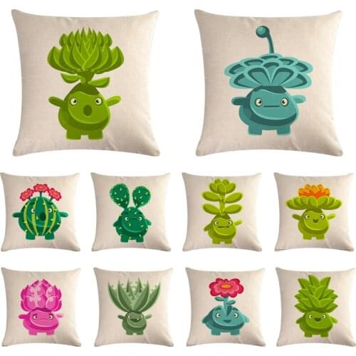 Cartoon Flower Printed Cotton Linen Cushion Cover Baby Flower Home Decor Pillowcase Octopus Sofa Bedding Cushion Case