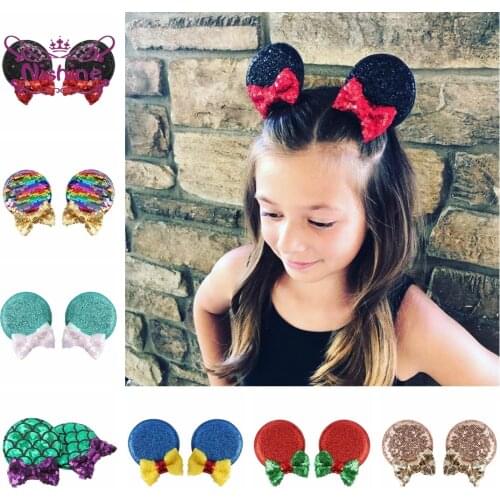 Nishine 1 Pair Glitter Sequins Bowknot Children Hair Clips Baby Girls Cute Ear Hairpin Princess Headwear Kids Birthday Gifts
