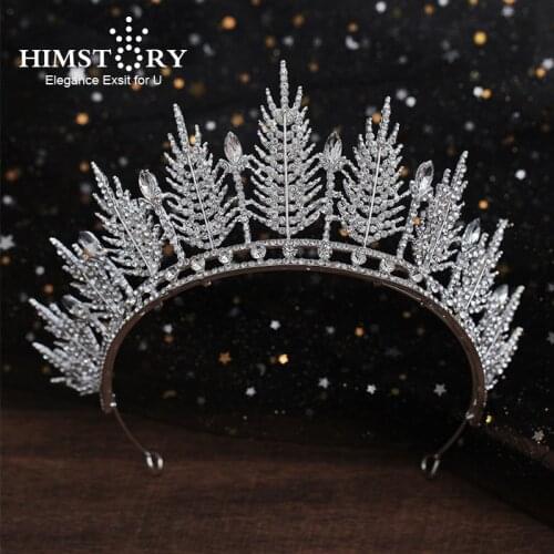 HIMSTORY Princess Rhinestone Bridal Tiaras Crown Feather Diadem Crystal Wedding Bridal Hair Accessories Head Jewelry