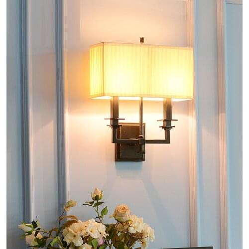 Chinese Wall Sconce cloth Garden Lighting large fabric lampshade Led wall Sconce for Living Room Bedside Retro Indoor Wall Lamp
