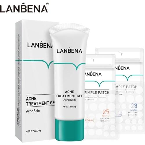 LANBENA Acne Repair Gel Acne Removal Face Cream + Acne Pimple Patch Facial Mask Invisible Day Night Stickers Skin Care Acne Sets
