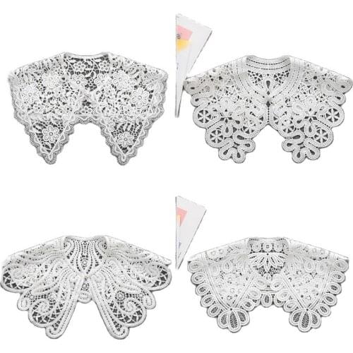 Sweet Hollow Out Floral Lace Fake Collar Shawl Hanfu Dress Decorative Shoulder Wrap Imitation Pearl Button Necklace Mini Cape Ha
