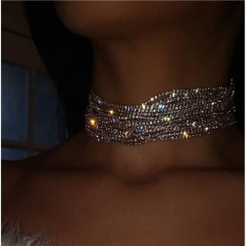 Multilayer Luxury Shining Rhinestones Neck Jewelry Collars Chokers For Women Fashion Charm Crystal Statement Necklace Jewelry