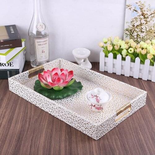 Europe gold+white color PU leather+wood storage box home decoration tray Table fruit food candy trays kitchen tray PTP12A