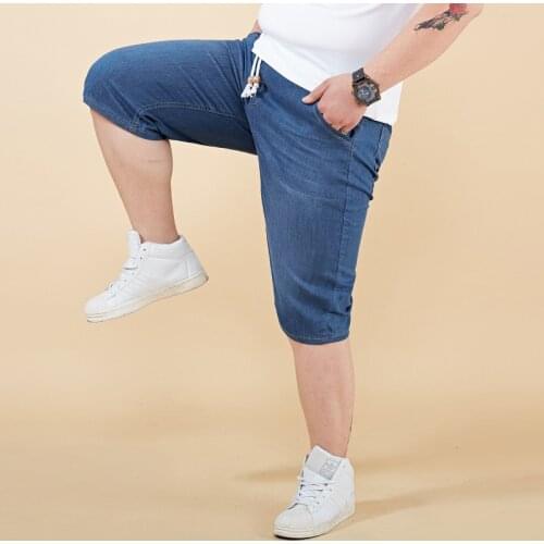 10xl Plus Size Knee Length Denim Shorts Mens Solid 100% Cotton Straight Short Jeans New Summer Male Casual Blue Short Jeans