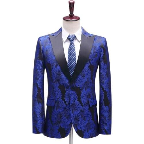 Jackets Men Fashion Suit Slim Stage Costume Banquet Party Prom Casual Jacquard Blazers Nightclub Singer Host Dancer Peak Lapel