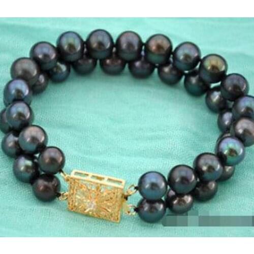 New hot 2strands 8" 10mm round black FW pearl bracelet