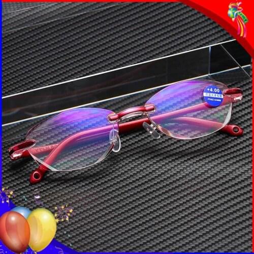Red Oval Reading Glasses Rimless Eyeglasses For Presbyopia Anti Blue Light Men Women Optical Prescription Spectacles+1.0~+4.0