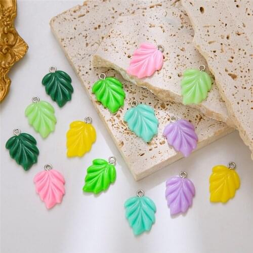 10pcs/pack Cute Candy Color Leaves Resin Charms Pendant For Women Girls DIY Necklace Earrings Jewelry Accessories