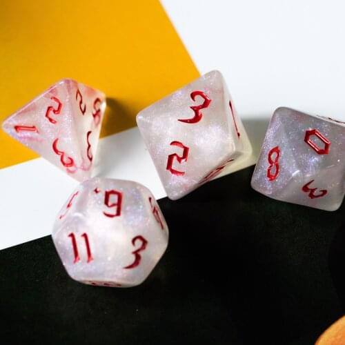 Poludie 7Pcs/Set Red Font DND Dice Set D4 D6 D8 D10 D% D12 D20 Translucent Polyhedral Dice for Role Playing Board Game RPG D&D