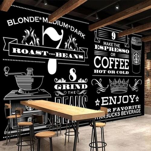 Custom Mural Wallpaper 3D Hand Painted Black And White Coffee Fresco Restaurant Cafe Background Wall Painting Papel De Parede 3D