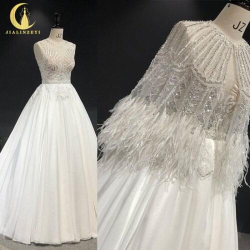 Rhine real Pictures zuhair murad two pieces cape with feather beads платье на выпускной Wedding gown wedding dresses