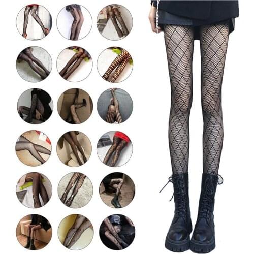 Sexy Multi Type Tattoo Lace Fishnet Tights Print Stockings Womens Lingerie Hollow Out Tight Slim Pantyhose Female Hosiery