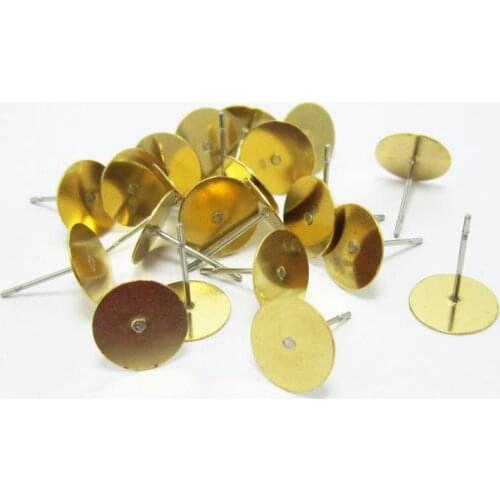 100pcs Brass Earring post stud 100pcs 12x12mm Raw brass pad steel needle R219