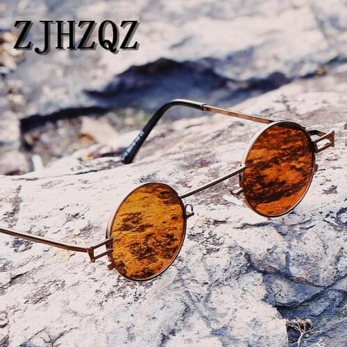 Men John Lennon Metal Steampunk Pilot Polarized Sunglasses Women Small Round Red Blue Lens Hippie Punk Retro Vintage Sun Glasses
