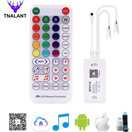 LED WiFi Music Controller SP511E for WS2812b WS2811 SK6812 Addressable Pixel RGB Strip Dual Output Alexa Smart Voice APP Control