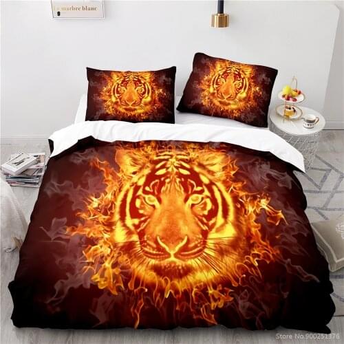 Flame Tiger Animal 3D Printed Duvet Cover Set Twin Full Queen King Size Bedding Set Quilt Cover Pillowcase Set for Home Bedroom
