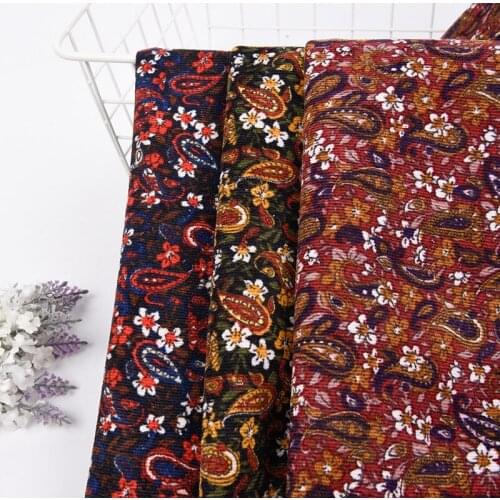 100*150cm Polyester Corduroy fabric for dress Cashew flowers printed cloth Womens clothing skirt DIY Handmade sewing Corduroy