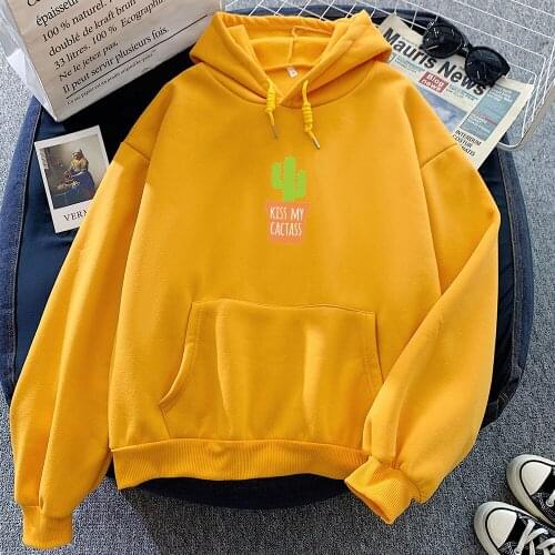 Autumn Winter Oversized Hoodie Women Thick Hooded Sweatshirt Harajuku Cactus Letters Printed Womens Hoodies Pullover Female