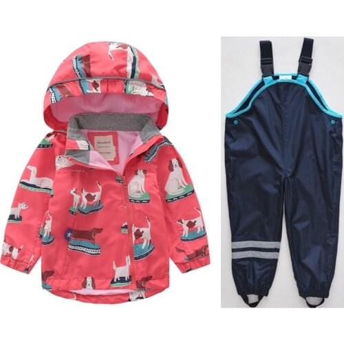 New girls windbreaker spring and autumn children windproof jacket baby hooded jacket + pants