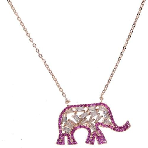 Top quality factory fine jewelry AAA sparking cubic zirconia cute animal pendant rose gold color elephant charm fashion necklace