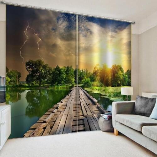 Customized 3d curtains simple and fresh modern cute cartoon thickening blackout curtains green scenery curtains Thick curtains