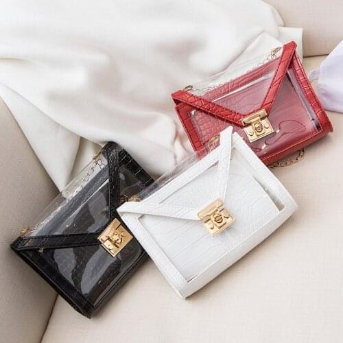 New Crocodile Pattern Jelly Womens Shoulder Bag Summer Autumn Bags Transparent Handbag Personality Lock Chain Small Square Bag