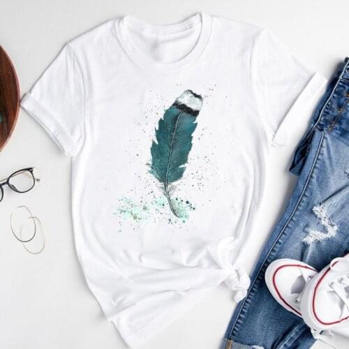 Women Graphic Cartoon Feather Travel 2021 New Cute Short Sleeve Summer Fashion Print Female Clothes Tops Tees Tshirt T-Shirt