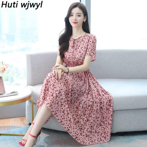 Plus Size Vintage Print Maxi Dress 2021 Summer Floral Chiffon Boho Beach Sundress Casual Women Bodycon Party Pink Midi Vestidos