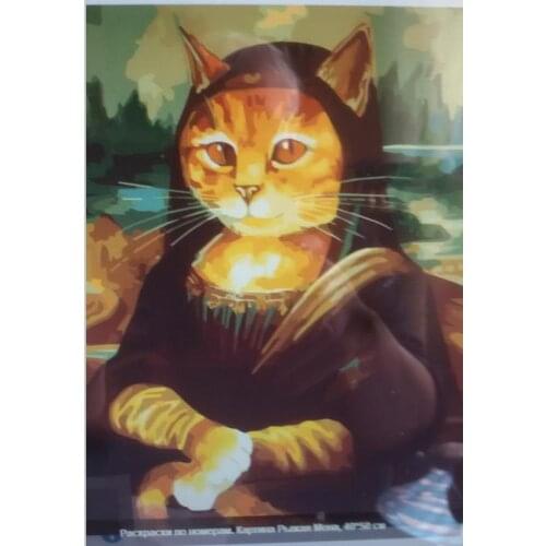 Animal Decorative Art Painting Cat in Mona Lisa Style Oil Painting on Canvas Wall Decor Hand Painted High Quality