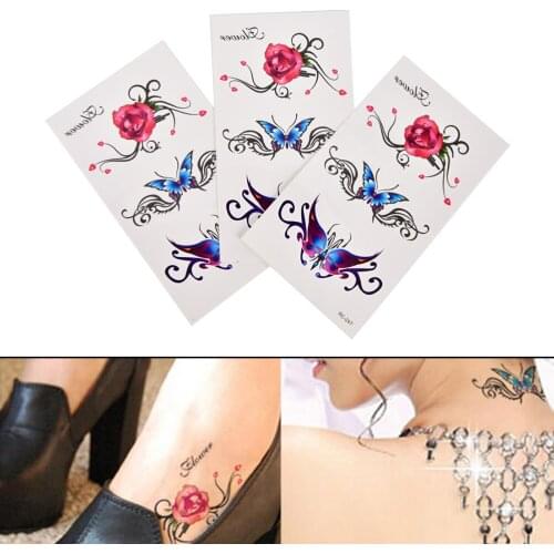 1sheet Tattoo Sticker Sexy Butterfly 3D Garland Temporary Tattoo Body Art Flash Tattoo Sticker Rose Flower Waterproof Fake Tatoo