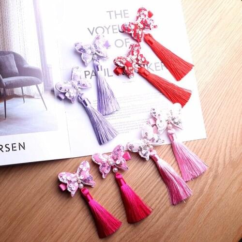 2pcs/lot butterfly tassel Hair Clips Red Hairband Head Band Happy New Year Hairpin Hand Made Rim Hair Accessories Hair Bows